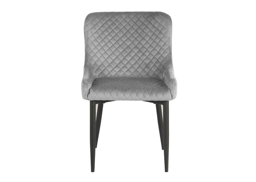 Modern Style 'Eve' Set of 2 Light Grey Velvet Dining Chairs, Black Metal Leg