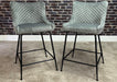 Modern Style 'Eve' Set of 2 Kitchen Breakfast Bar Stools Light Grey Velvet, Black Metal Leg