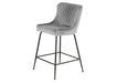 Modern Style 'Eve' Set of 2 Kitchen Breakfast Bar Stools Light Grey Velvet, Black Metal Leg