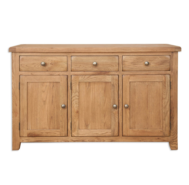 solid oak 3 door draws dining living room sideboard cabinet unit storage furniture