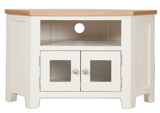 tv unit solid oak painted ivory natural glass doors storage shelf 