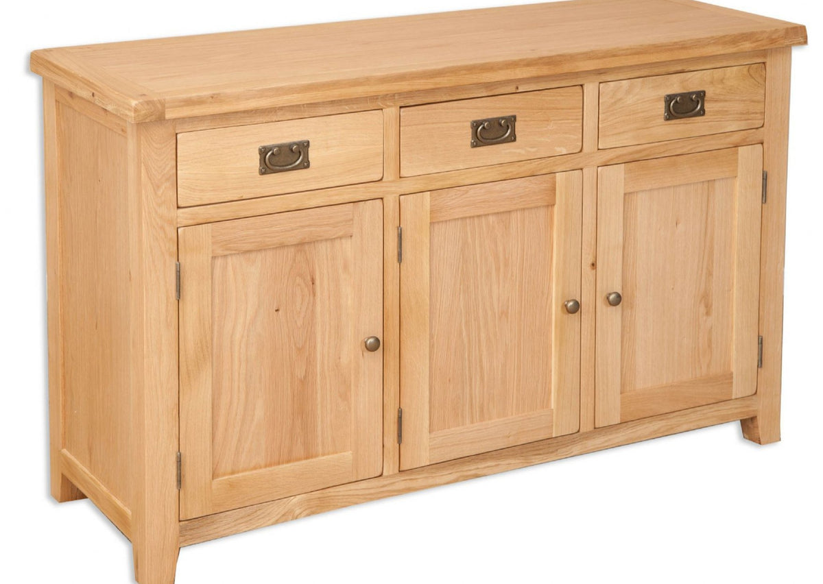 'Oakwood Living' Natural Solid Oak Large 3 Door Sideboard — Furniture