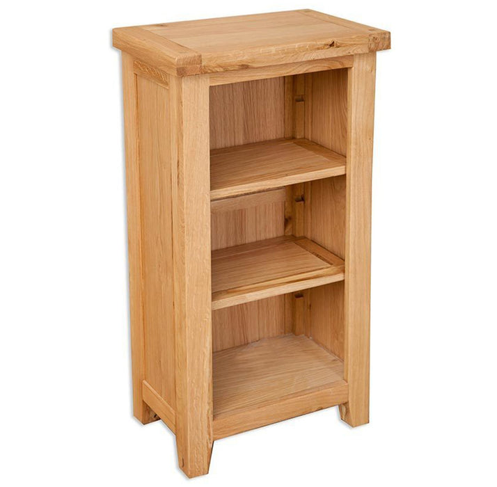 solid oak hall way office living room small slim bookcase shelving unit dvd storage furniture