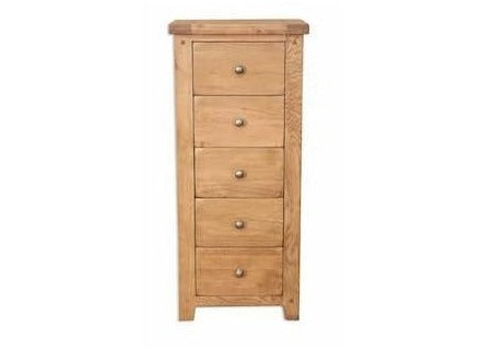 'Oakwood Living' Country Oak 5 Drawer Tallboy / Chest of Drawers