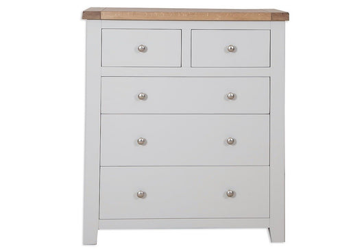 'Oakwood Living' Grey Painted Oak 5 Drawer Chest of Drawers