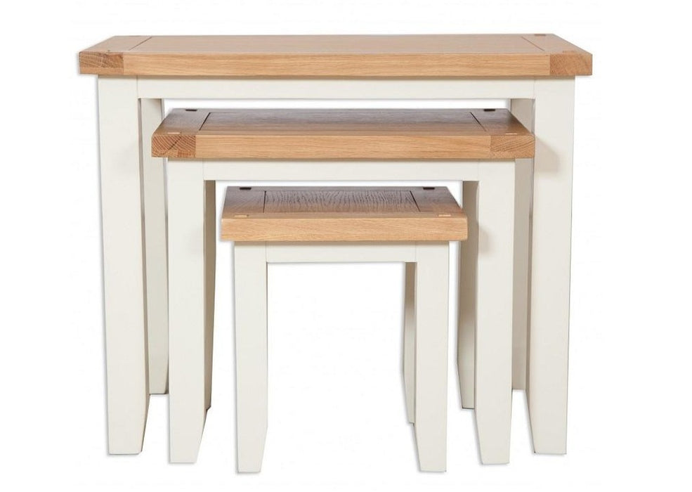 'Oakwood Living' Ivory Painted Oak Nest of 3 Side Tables