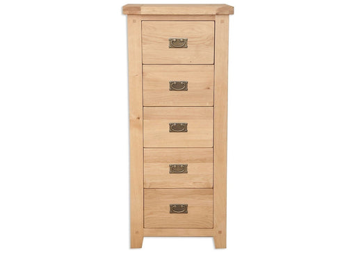 'Oakwood Living' Natural Oak 5 Drawer Tallboy / Chest of Drawers