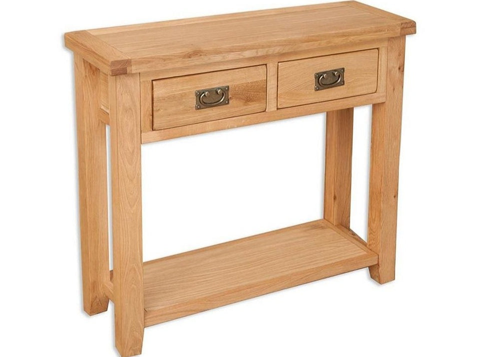 'Oakwood Living' Natural Solid Oak 2 Draw Console Table / Hall Way Tab