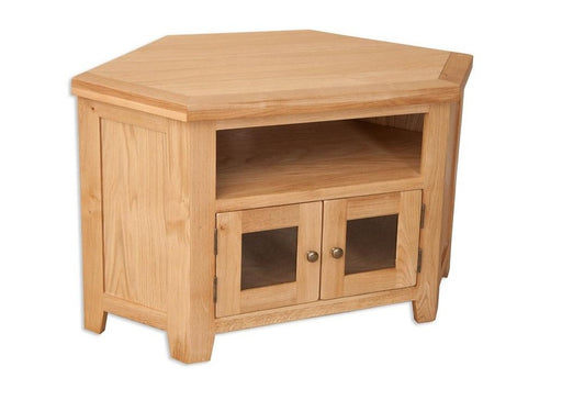 'Oakwood' Living Natural Oak Glazed Corner TV Cabinet