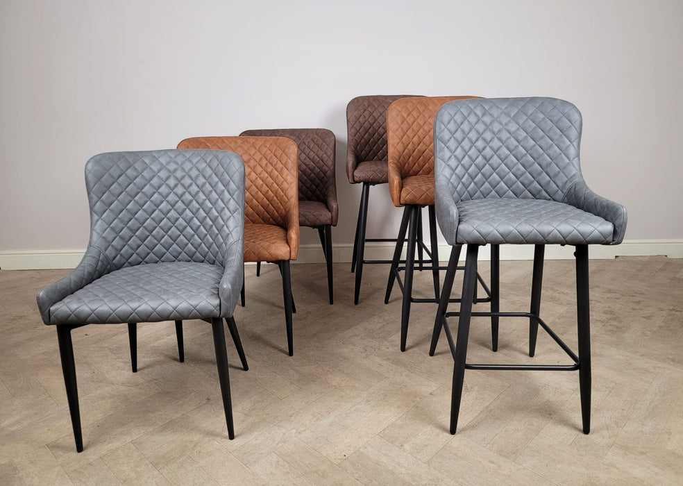 Shoreditch Brown PU Leather Industrial style Dining Chair, Black Metal Leg