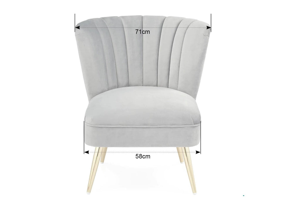 'Quince' Modern Style Compact Plush Grey Velvet Cocktail Chair