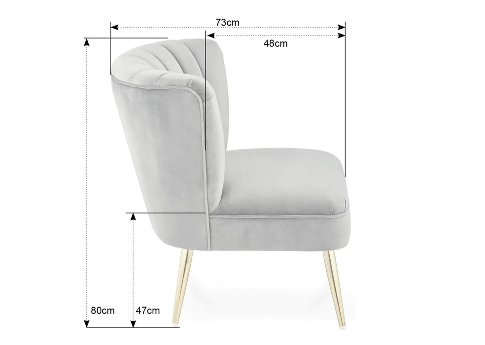 'Quince' Modern Style Compact Plush Grey Velvet Cocktail Chair