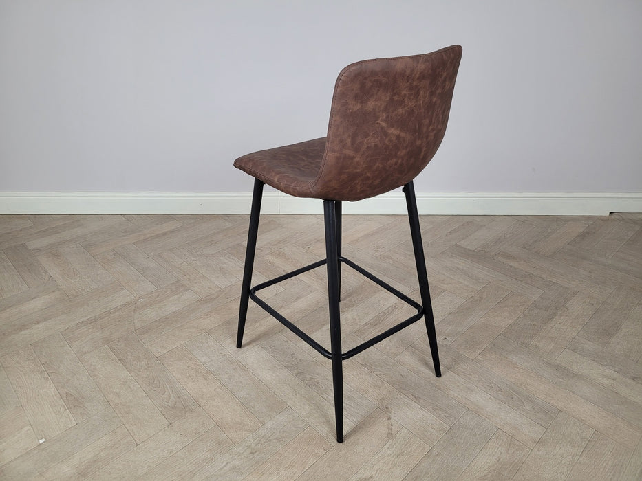 Pair of Hackney Brown PU Leather Industrial style Kitchen Breakfast Bar Stools