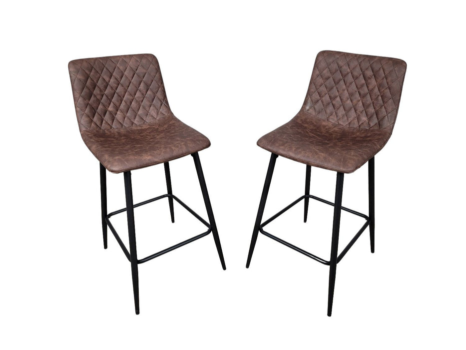 Pair of Hackney Brown PU Leather Industrial style Kitchen Breakfast Bar Stools