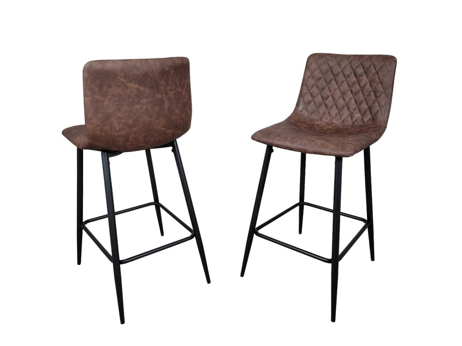 Pair of Hackney Brown PU Leather Industrial style Kitchen Breakfast Bar Stools