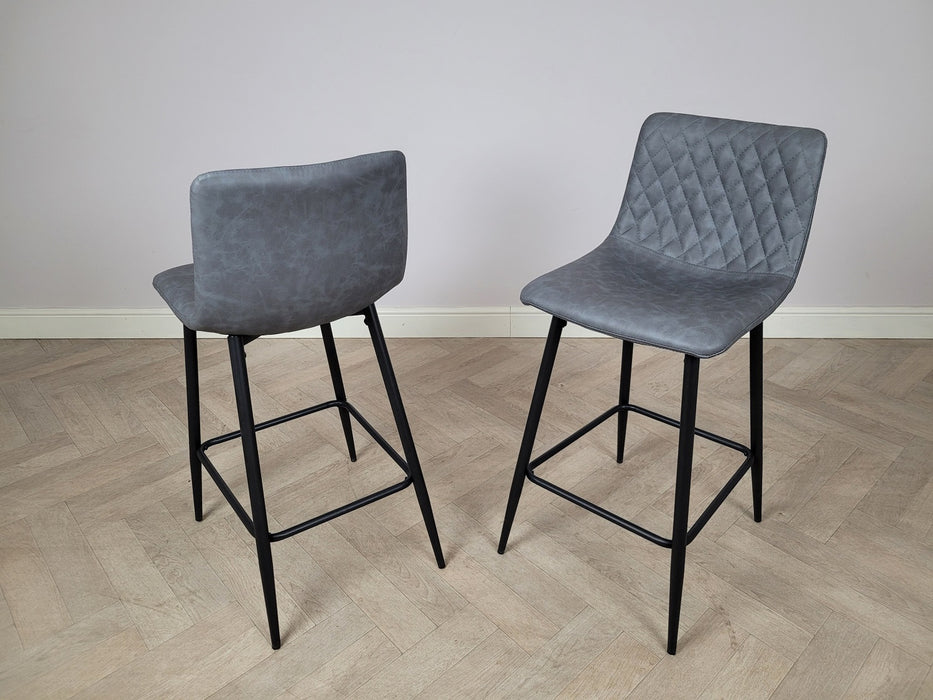 Pair of Hackney Grey PU Leather Industrial style Kitchen Breakfast Bar Stools