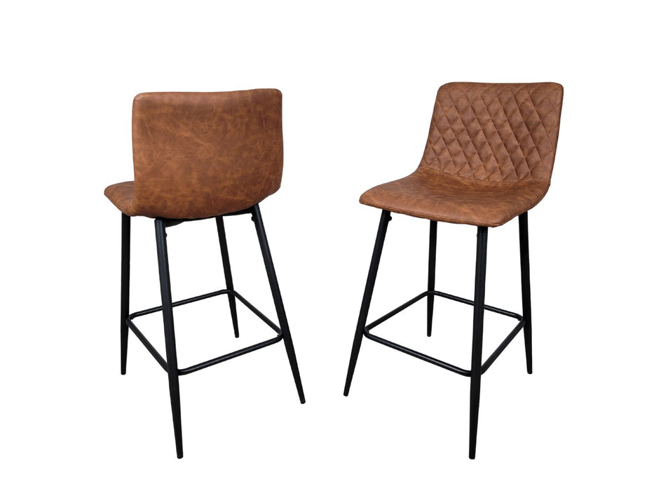 Pair of Hackney Tan PU Leather Industrial style Kitchen Breakfast Bar Stools