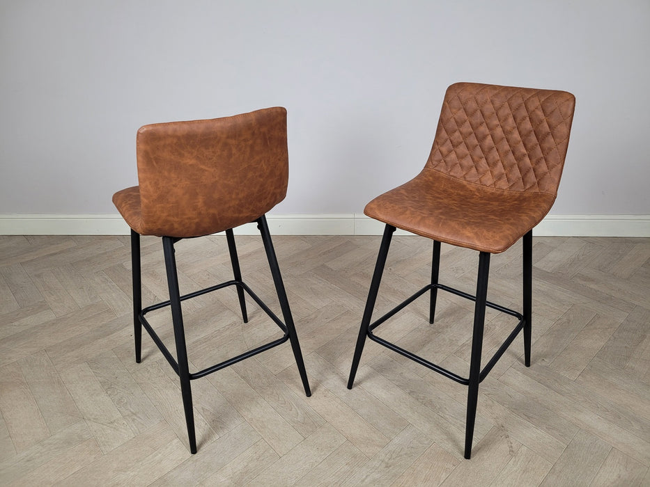 Pair of Hackney Tan PU Leather Industrial style Kitchen Breakfast Bar Stools
