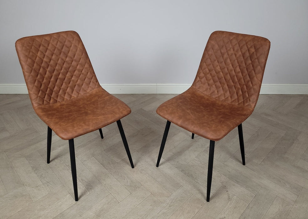 Pair of Richmond Tan PU Leather Industrial style Modern Dining Chairs