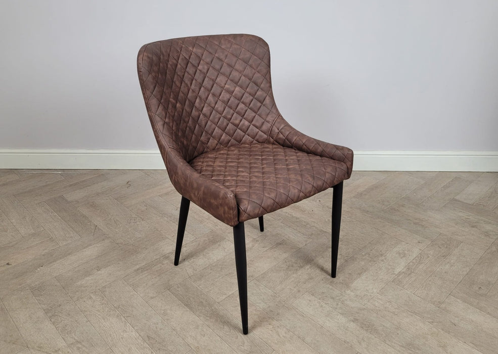 Shoreditch Brown PU Leather Industrial style Dining Chair, Black Metal Leg