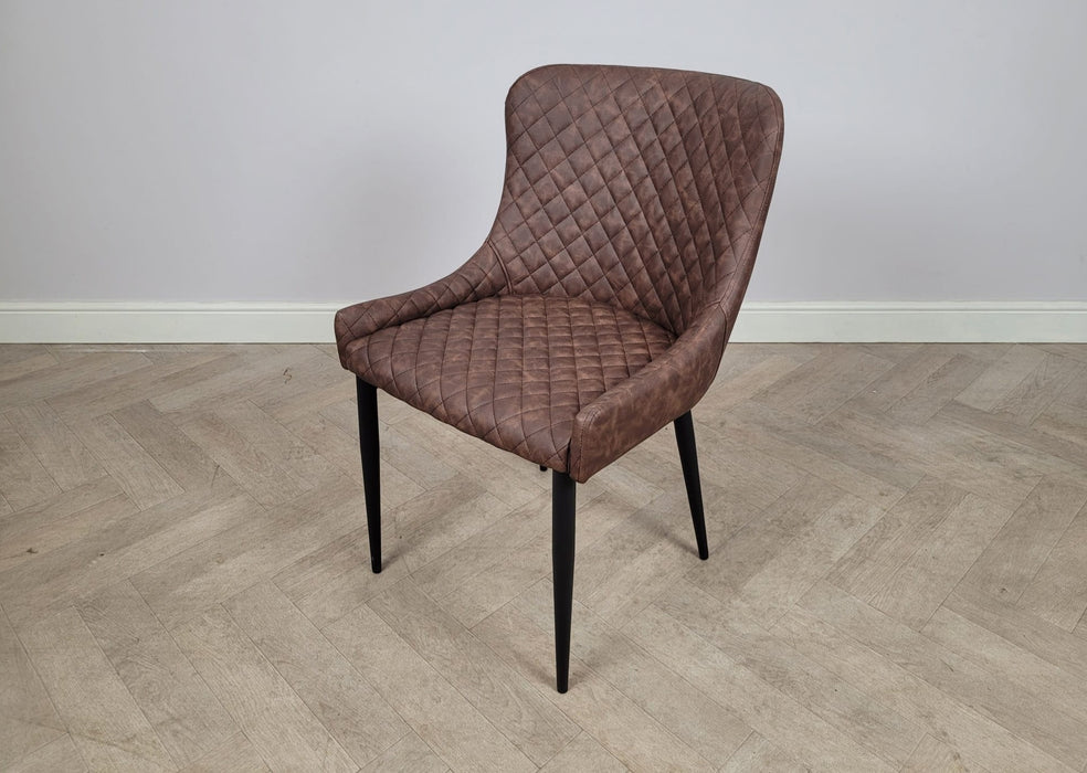 Shoreditch Brown PU Leather Industrial style Dining Chair, Black Metal Leg