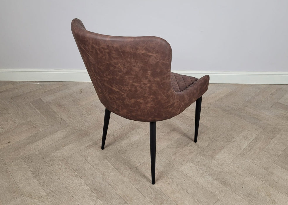 Shoreditch Brown PU Leather Industrial style Dining Chair, Black Metal Leg