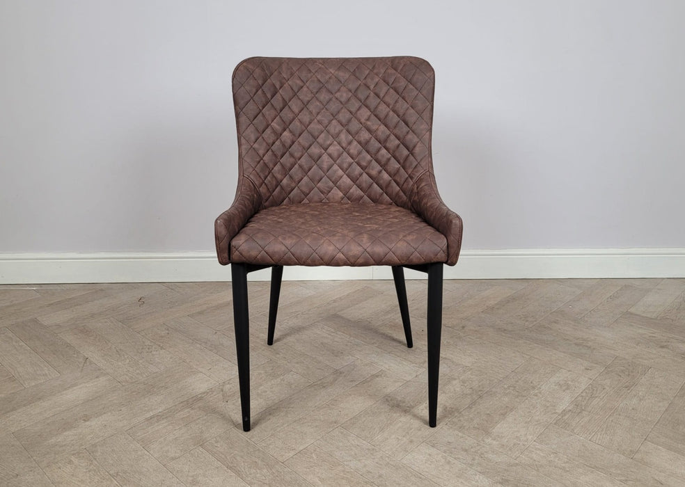 Shoreditch Brown PU Leather Industrial style Dining Chair, Black Metal Leg