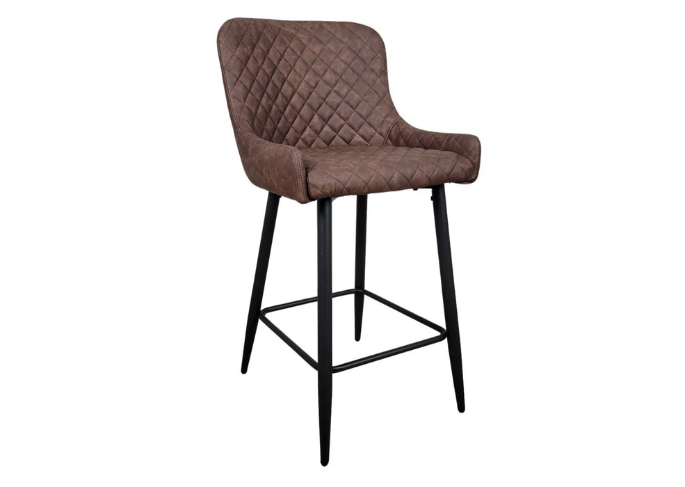 Shoreditch Brown PU Leather Industrial style Kitchen Breakfast Bar Stool, Black Metal Leg