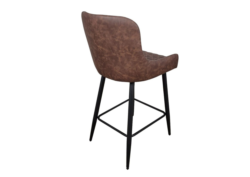 Shoreditch Brown PU Leather Industrial style Kitchen Breakfast Bar Stool, Black Metal Leg