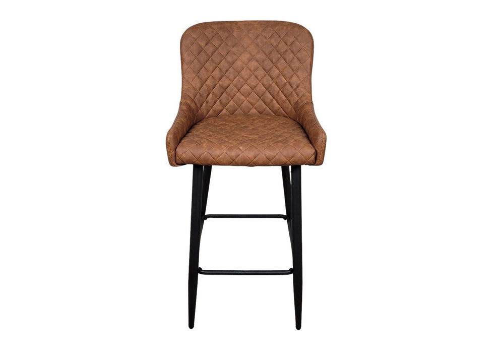 Shoreditch Tan Brown PU Leather Industrial Kitchen Breakfast Bar Stool, Black Metal Leg