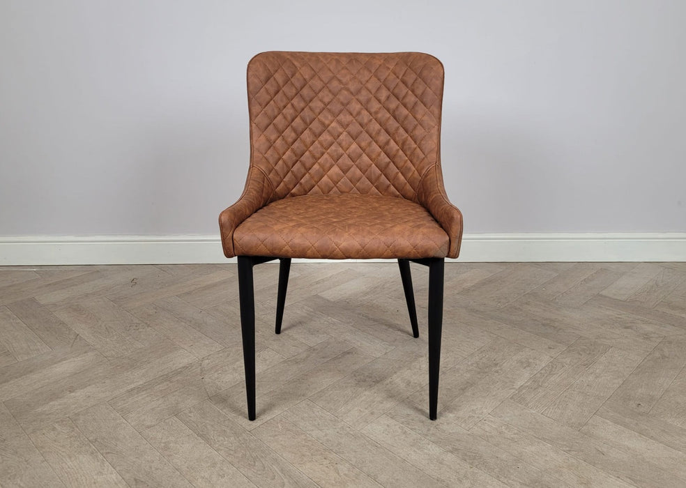 Shoreditch Tan PU Leather Industrial style Dining Chair, Black Metal Leg