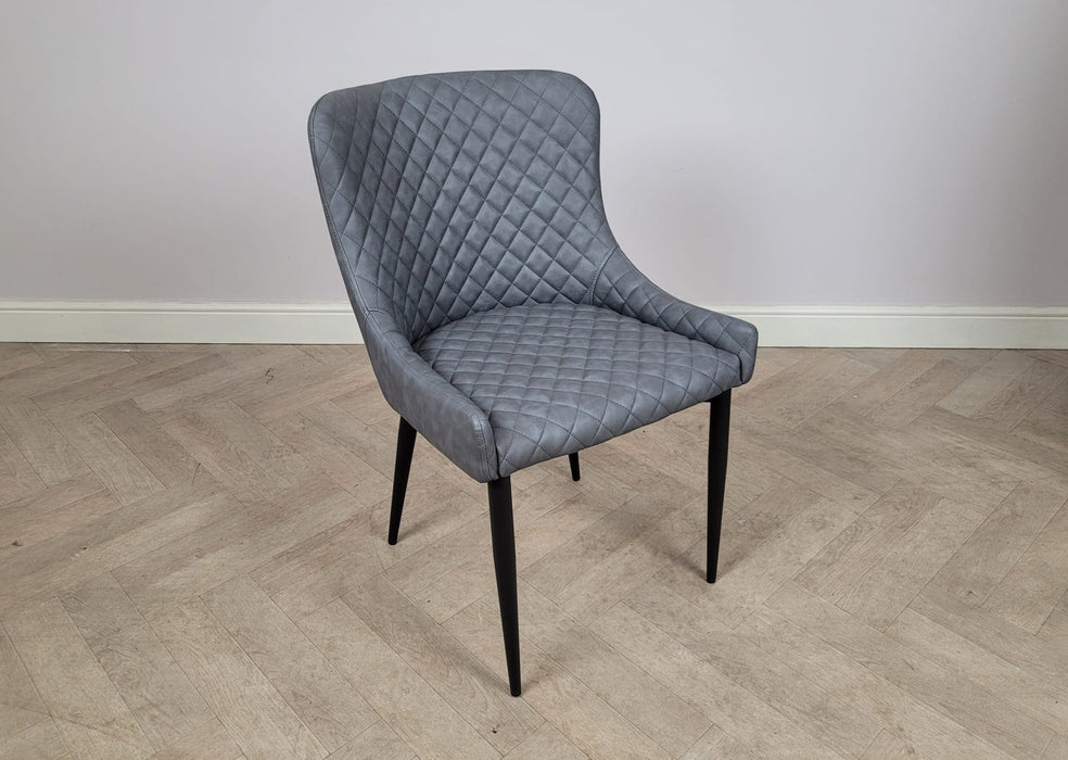 Shoreditch Grey PU Leather Industrial style Dining Chair, Black Metal Leg