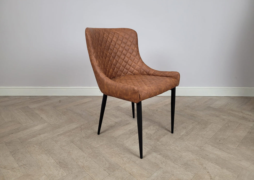 Shoreditch Tan PU Leather Industrial style Dining Chair, Black Metal Leg