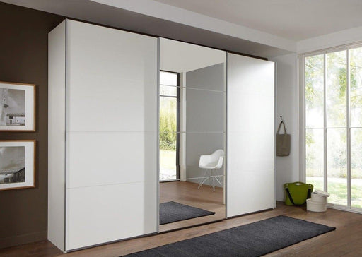SlumberHaus 'Ernie' German Made Modern 270cm White & Mirror 3 Door Sliding Wardrobe