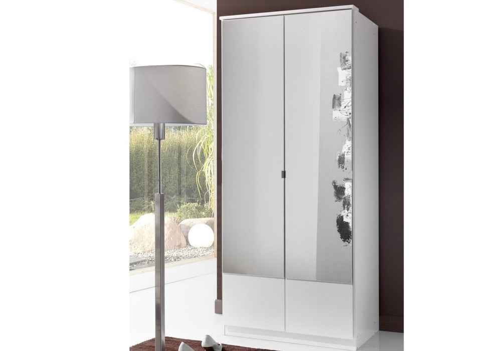 SlumberHaus 'Imago' German Made Modern Alpine White & Mirror 2 Door 90cm Wardrobe