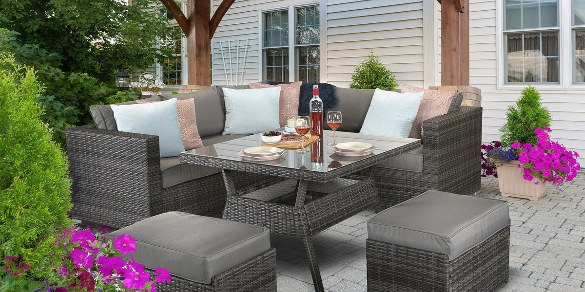 Rattan corner garden sofa dining table set shop