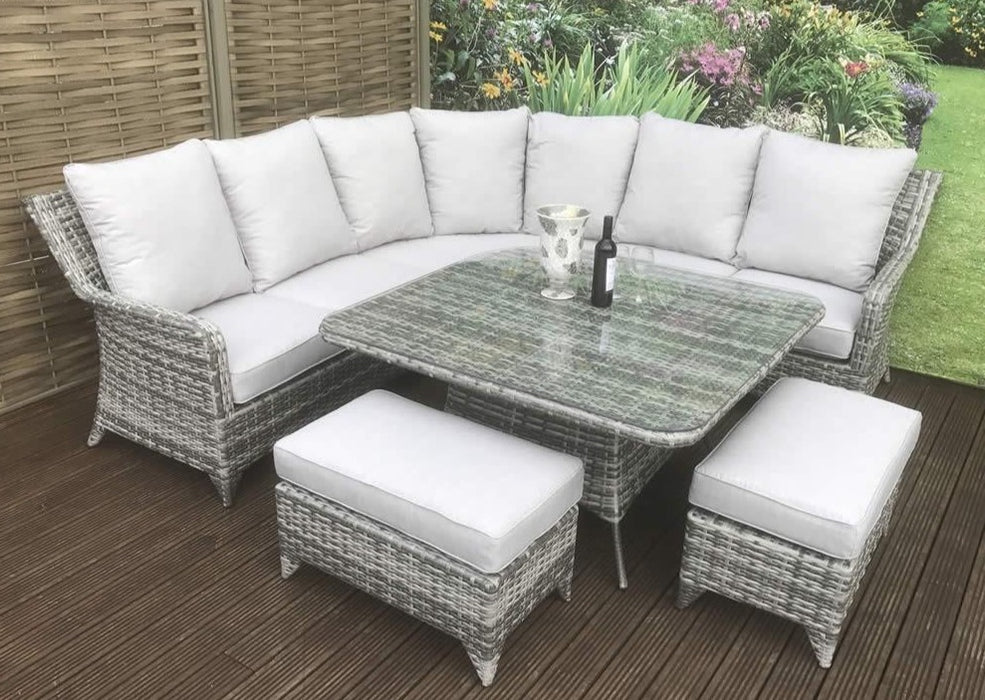 'Sorrento' Large 8-9 Seater Grey Rattan Corner Sofa Dining Table Set
