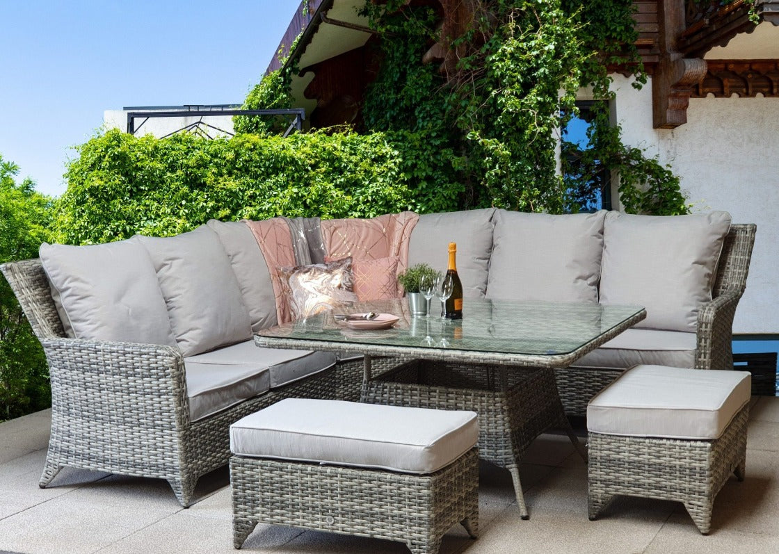 Sorrento Large 8 9 Seater Grey Rattan Corner Sofa Dining Table Set Furniture For The Home