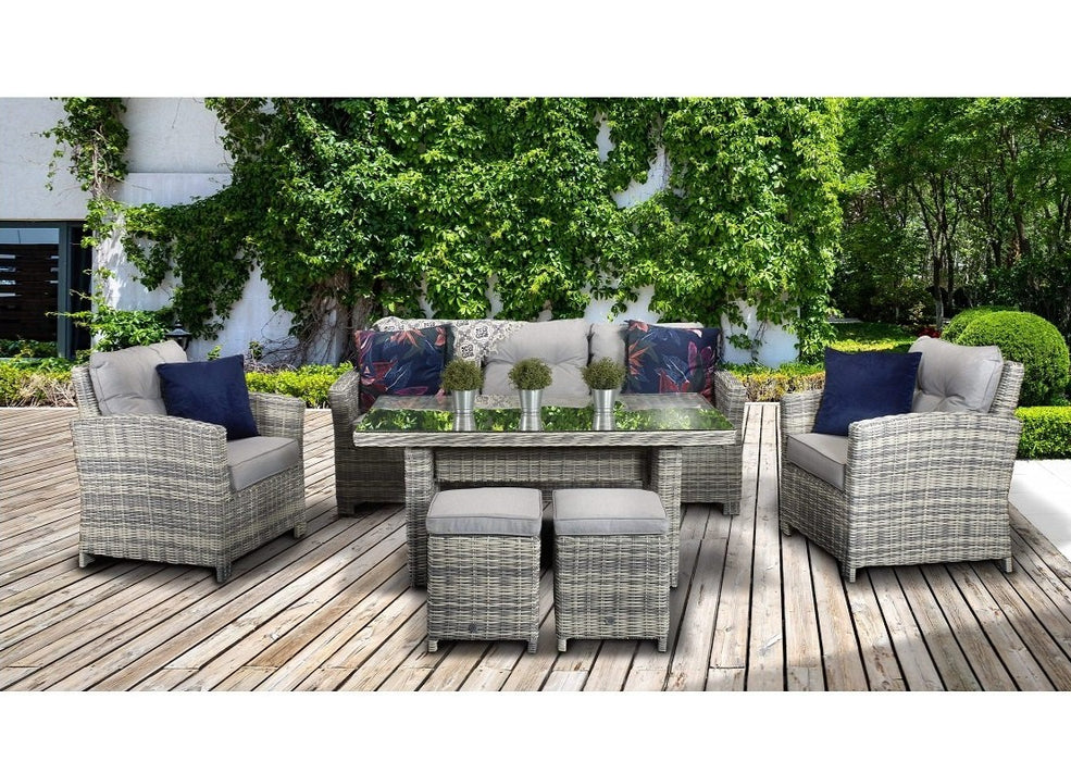 'Tuscany' 7 Seater Lounge Set With Dining Table With Grey Cushions