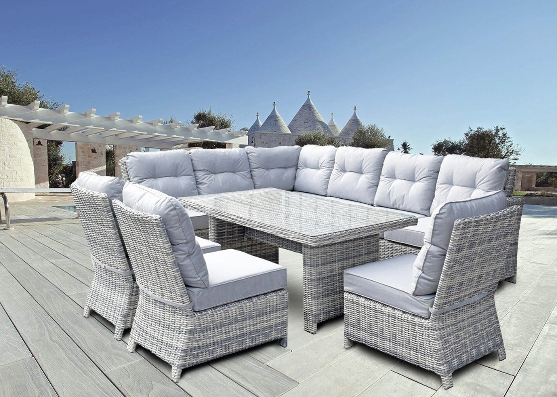 Tuscany' Large Seater Rectangular Grey Rattan Corner Sofa Dining