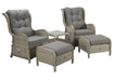 'Maldives' Rattan Reclining Armchair Set With Side Table Creamy Grey Mixed Weave Outdoor Furniture