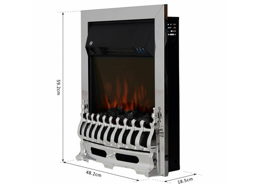 Remote Chrome Blenheim 2KW Inset Electric Fire Heater,  Coal LED Flame Effect, Complete Electric FIreplace, Silver Electric Fire, Inset Electric Heater