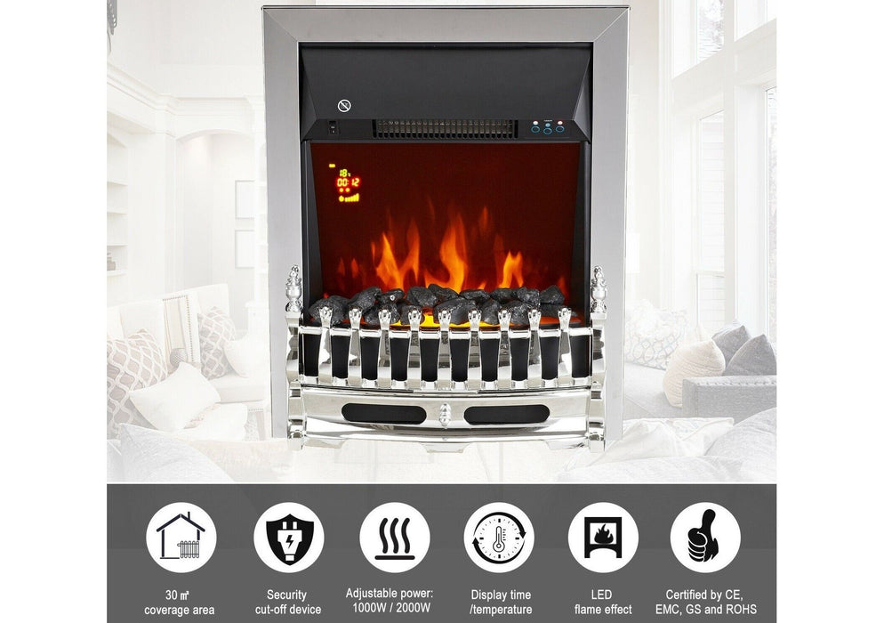 Inset Electric Fire | 2KW Chrome Silver Inset Electric Fire — Furniture for  the home