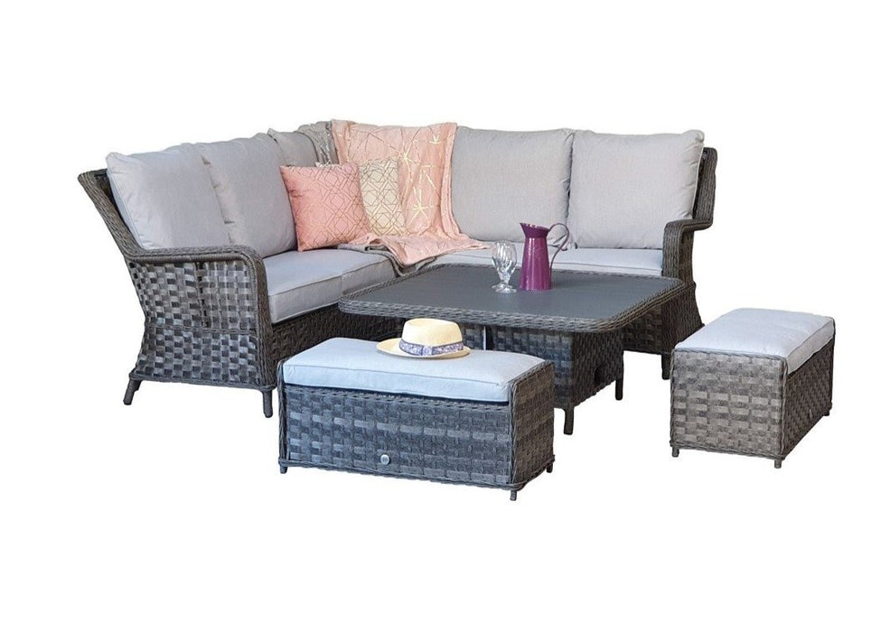 'Algarve' Grey Rattan Corner Sofa Dining Set Adjustable Slatted Lift Up Down Slatted Table