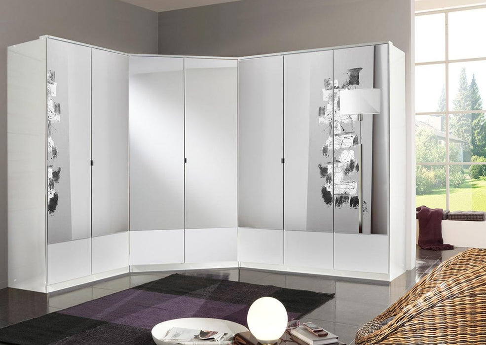 SlumberHaus 'Imago' 7 Door Corner Wardrobe Fitment with White and Mirror Doors