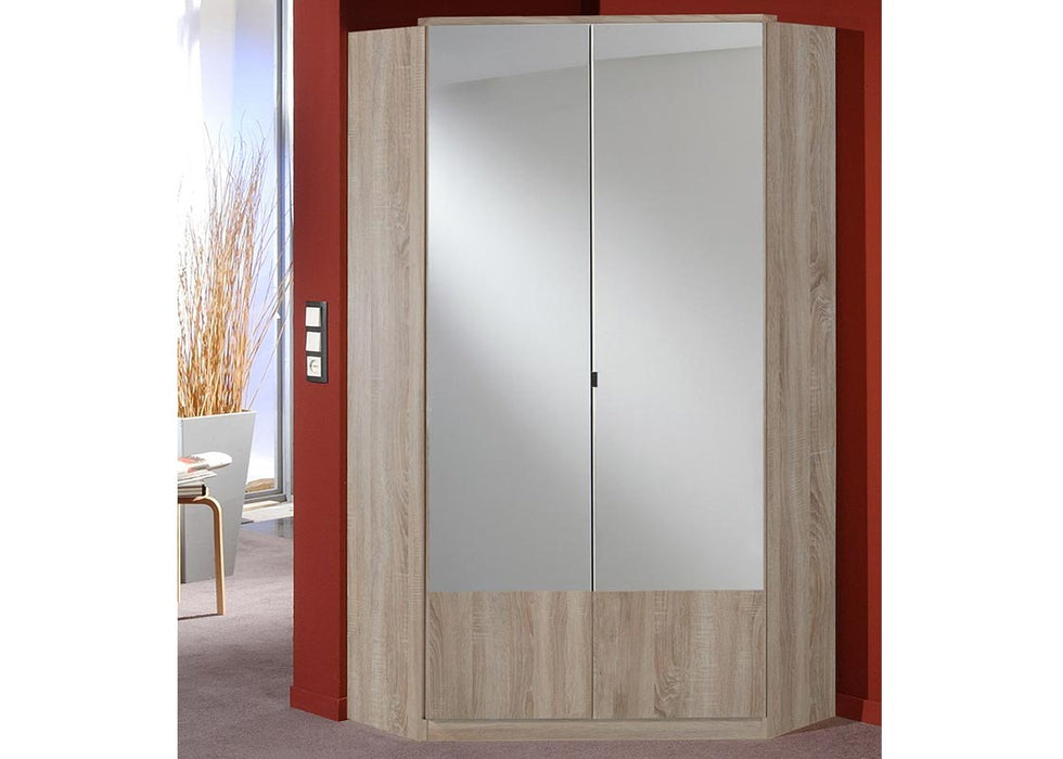 SlumberHaus 'Imago' German Made Modern Light Oak & Mirror 2 Door Corner Wardrobe