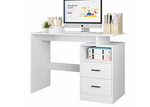 Compact White Home Office Computer Laptop Workstation Study Desk With Drawers
