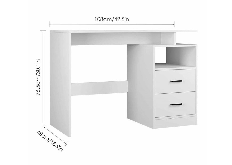 Compact White Home Office Computer Laptop Workstation Study Desk With Drawers