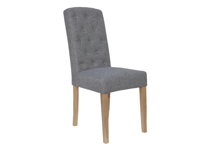 Straight Back, Buttoned Luxury Dining Chair - Light Grey