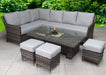 Luxury Rattan Edwina 'Algarve' Dark Grey Rattan Corner Sofa Set With Rising Table and Stools